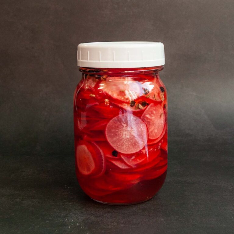 A jar of pickled radishes.