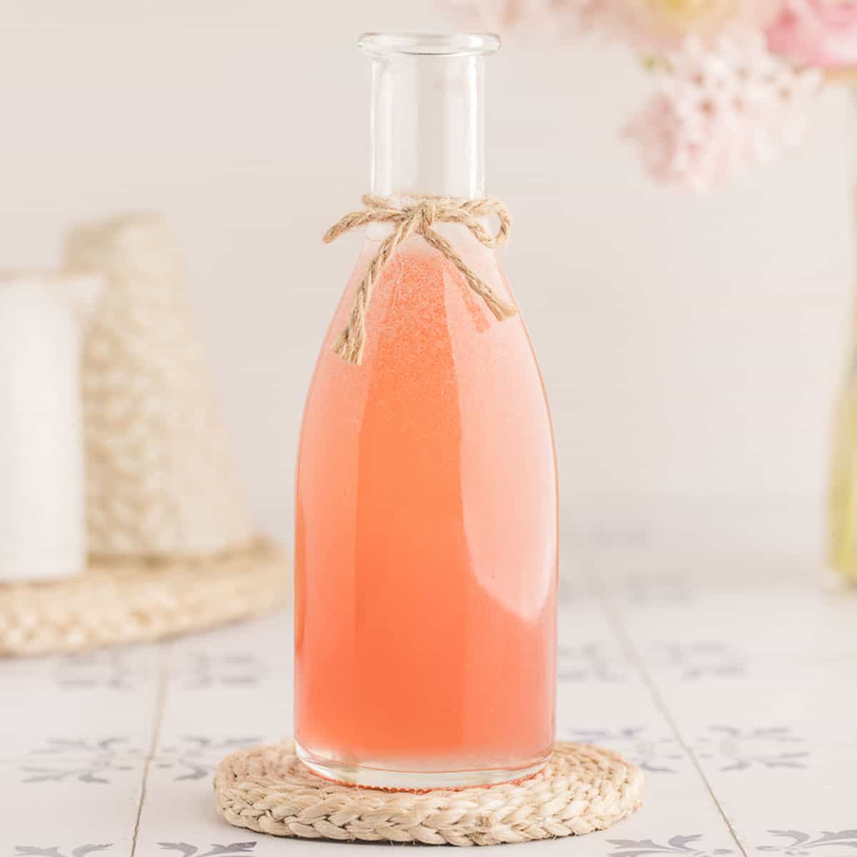 A bottle of rhubarb syrup.