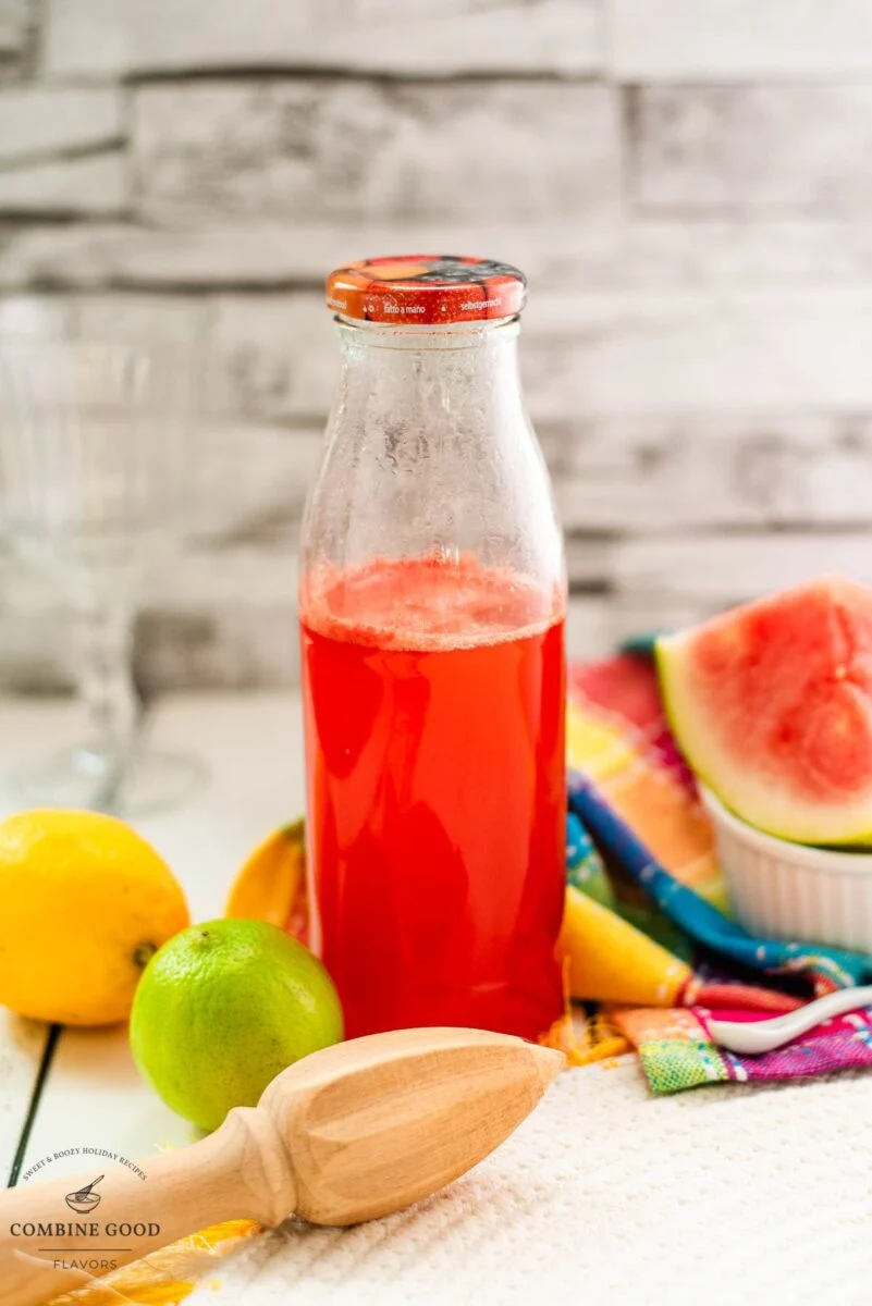 A jar of watermelon syrup.
