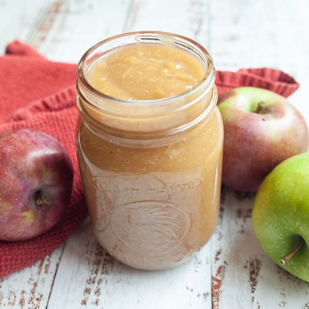 A jar of homemade applesauce.