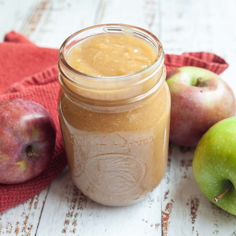A jar of homemade applesauce.