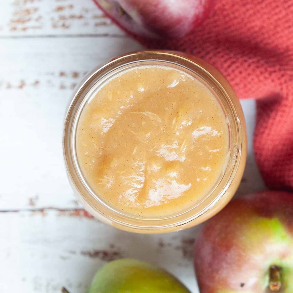 A jar of homemade applesauce.